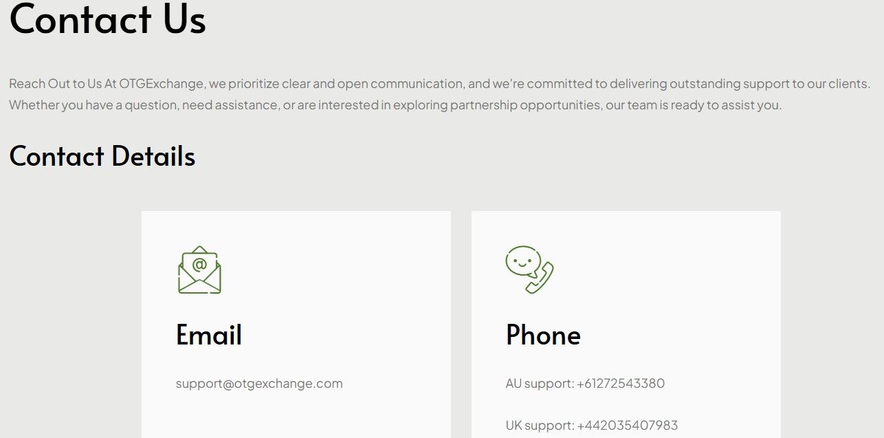OTG Exchange Customer Support OTG Exchange Customer Support